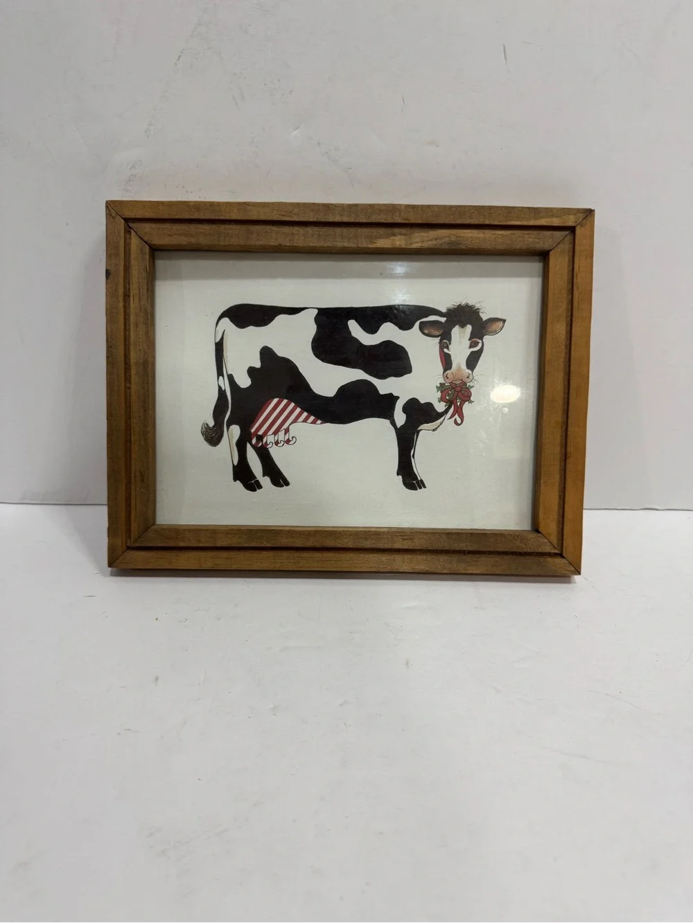 Vintage Rustic Framed Holiday Cow Print Wood Frame Farmhouse Wall Decor